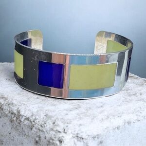 🌺Artisan Silver “Stained Glass” Cuff Bracelet